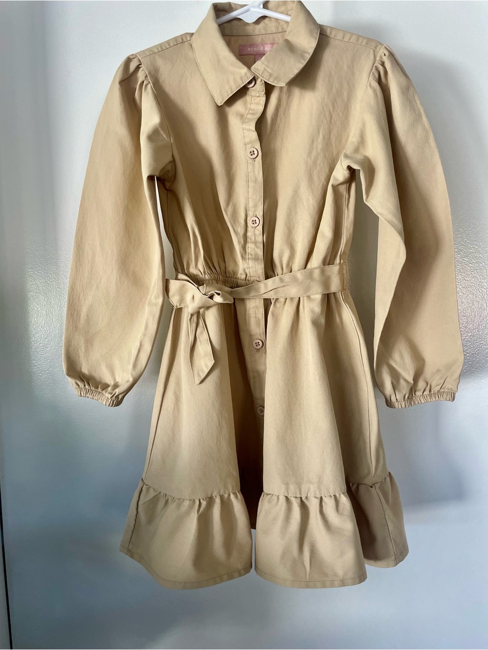 BCBGirls Beige Button-Front Shirt Dress with Waist Tie
